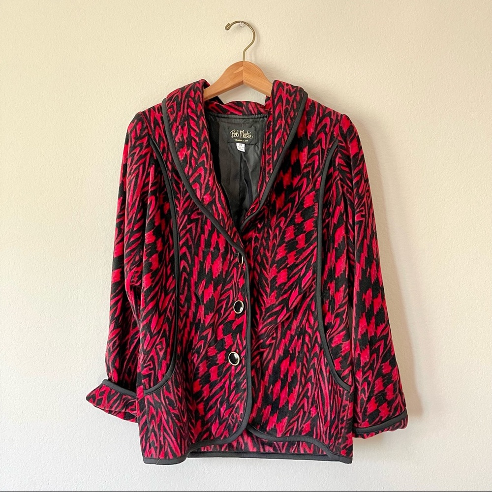 Bob Mackie Feather Printed Fleece Shawl Collar
